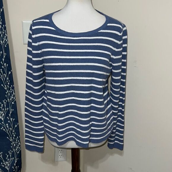 Eileen Fisher Blue White Stripes Knit Sweater Long Sleeves Organic Sz S Small - Picture 1 of 5